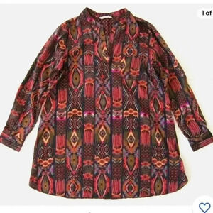 Soft Surroundings Women Geometric Peasant Blouse Tunic Dress See Measurements